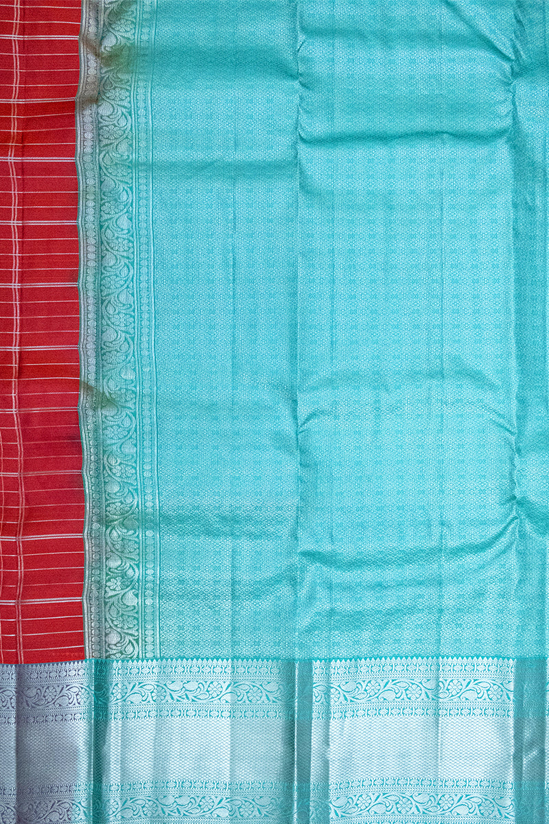 RED & SKY BLUE - DHARMAVARAM HANDLOOM PURE SILK SAREE