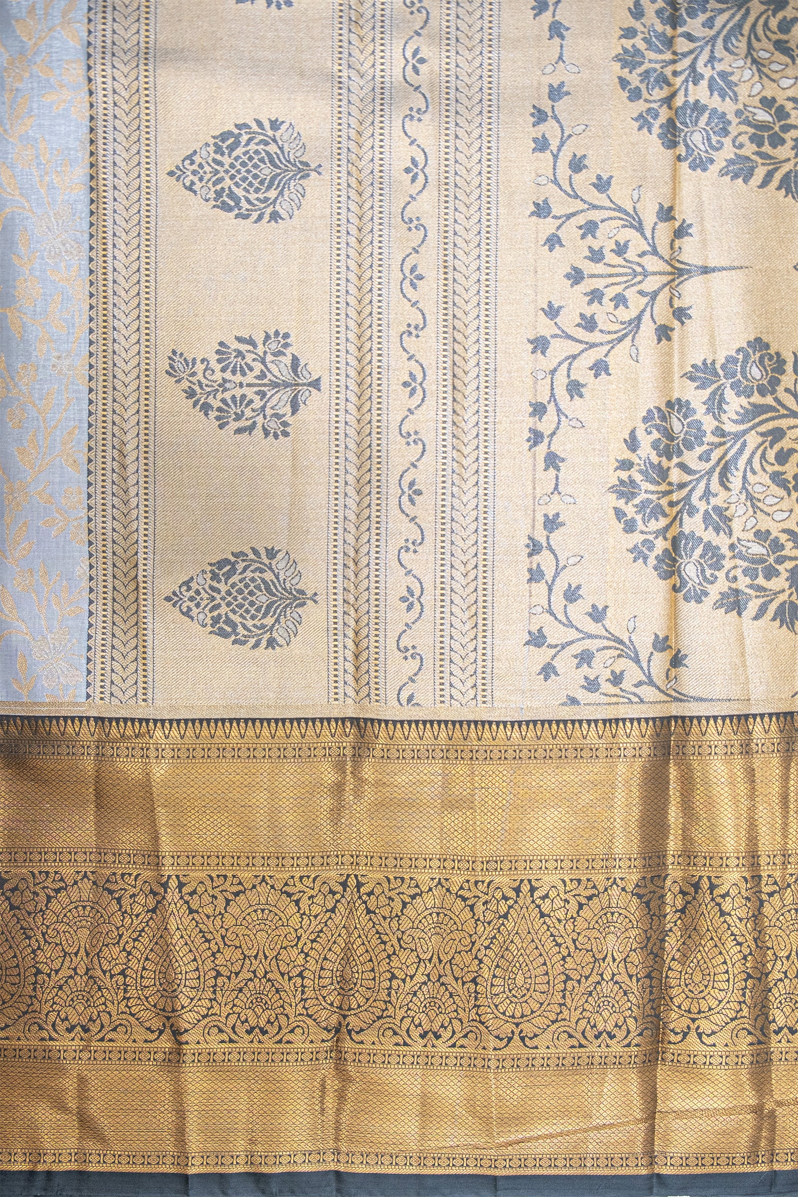 LAVENDER GREY & GOLD - DHARMAVARAM BROCADE SILVER TISSUE SILK SAREE