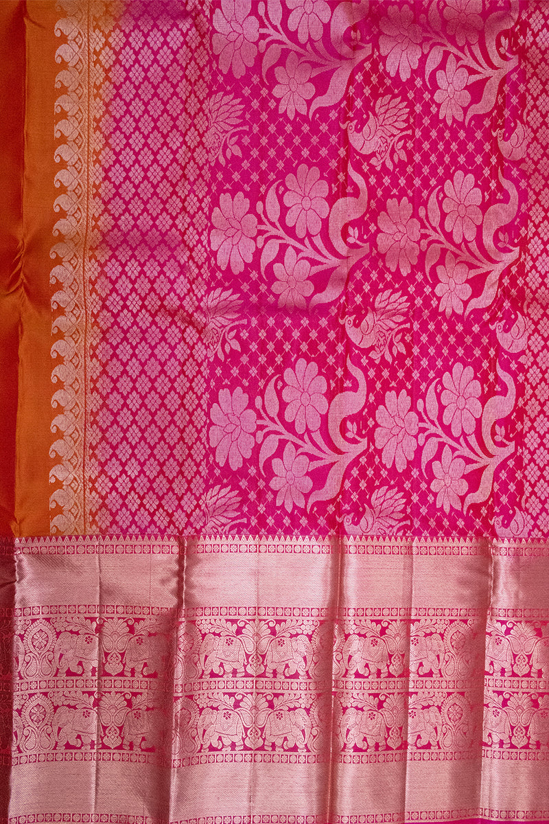 ORANGE & PINK - DHARMAVARAM HANDLOOM HALF PURE SILK SAREE