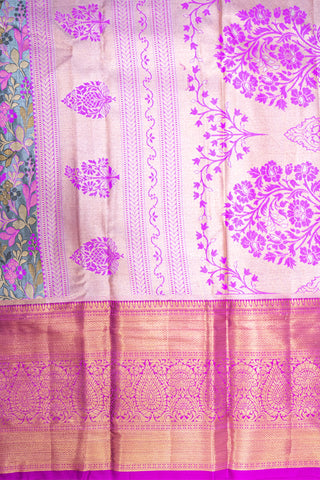 LIGHT GREY & PURPLE - DHARMAVARAM BROCADE SILVER TISSUE SILK SAREE