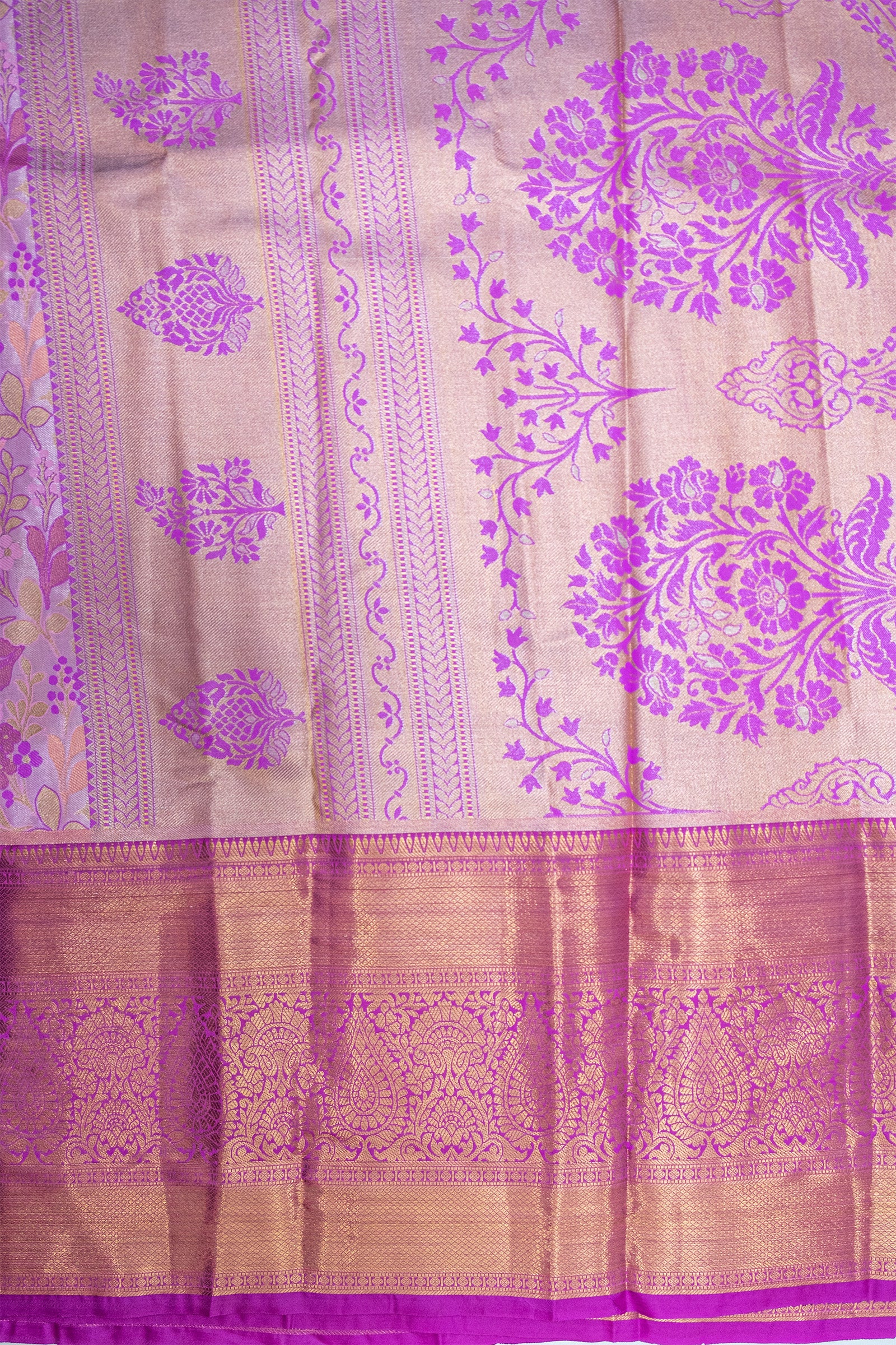 PURPLE & CREAM - DHARMAVARAM BROCADE SILVER TISSUE SILK SAREE