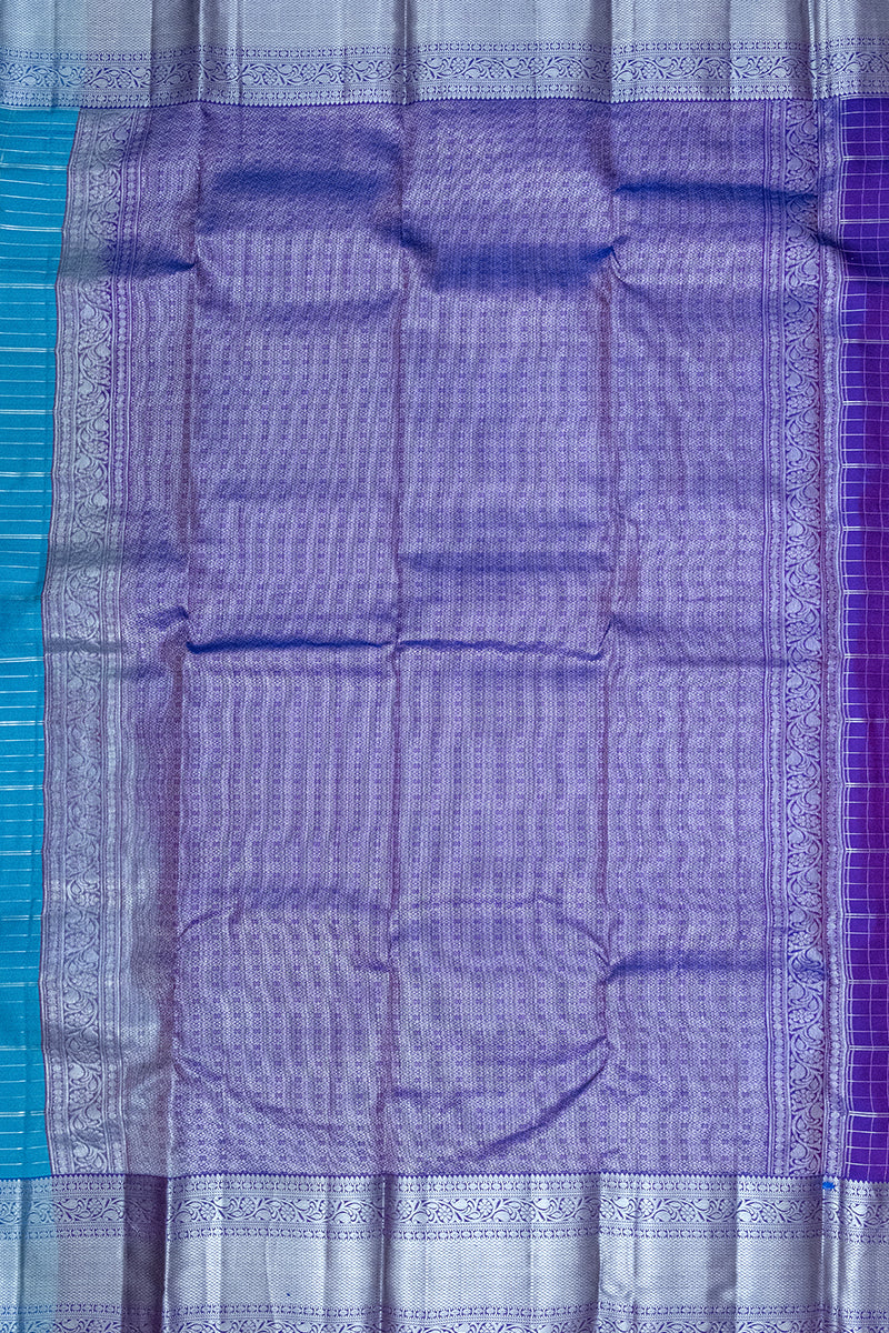 PURPLE & SKY BLUE - DHARMAVARAM HANDLOOM PURE SILK SAREE