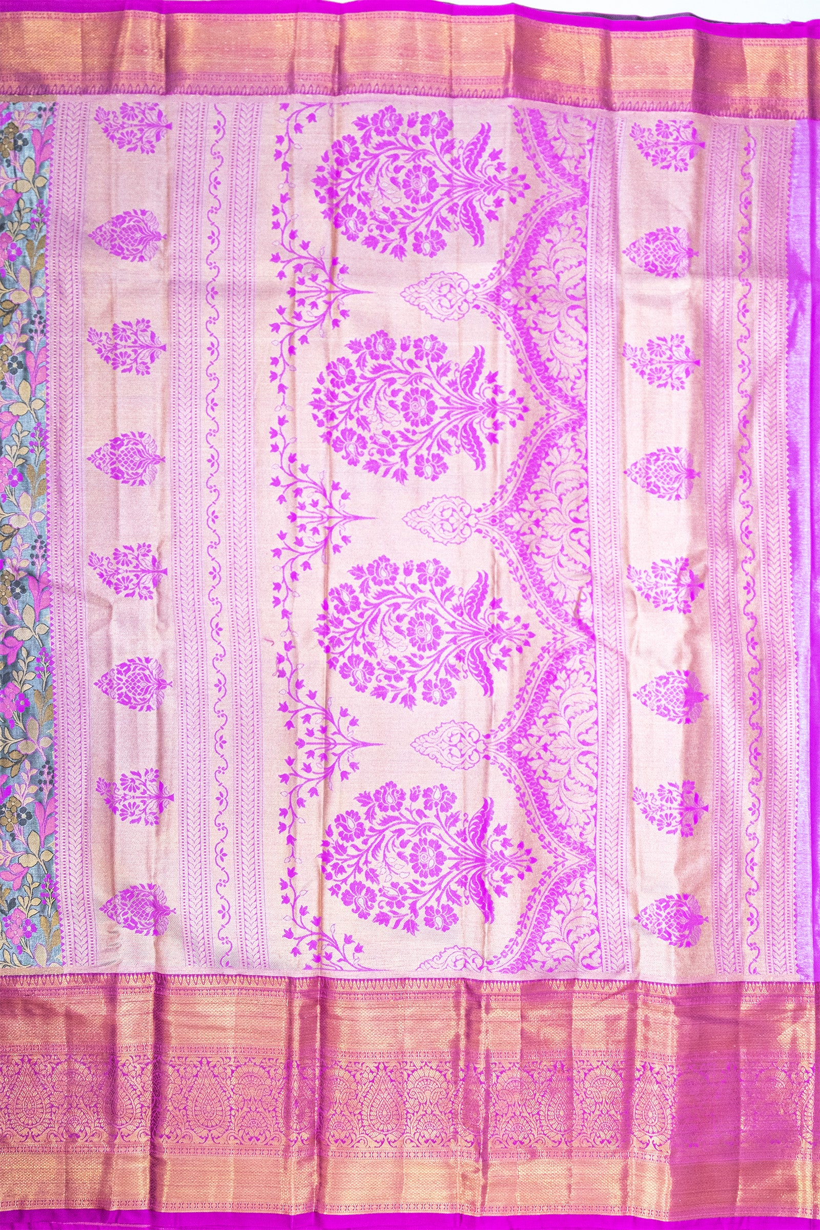 LIGHT GREY & PURPLE - DHARMAVARAM BROCADE SILVER TISSUE SILK SAREE