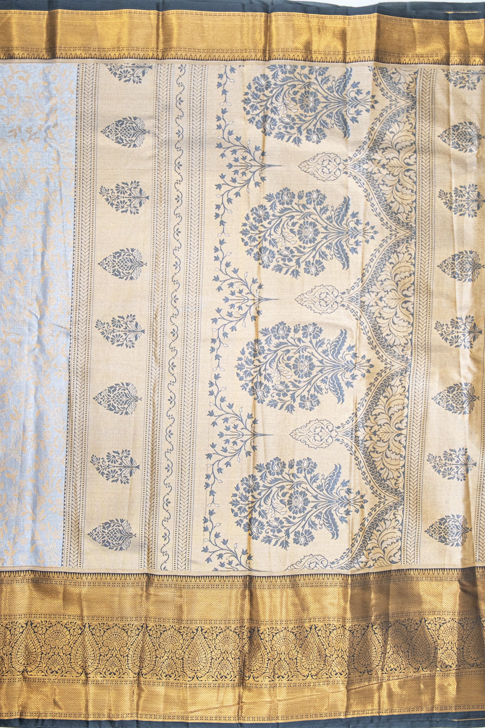 LAVENDER GREY & GOLD - DHARMAVARAM BROCADE SILVER TISSUE SILK SAREE