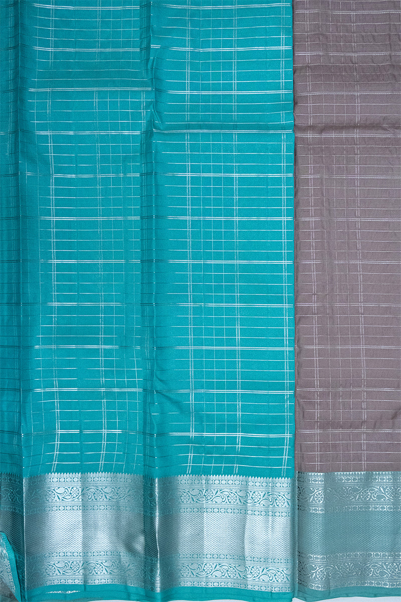 GREY & SKY BLUE -  DHARMAVARAM HANDLOOM PURE SILK SAREE