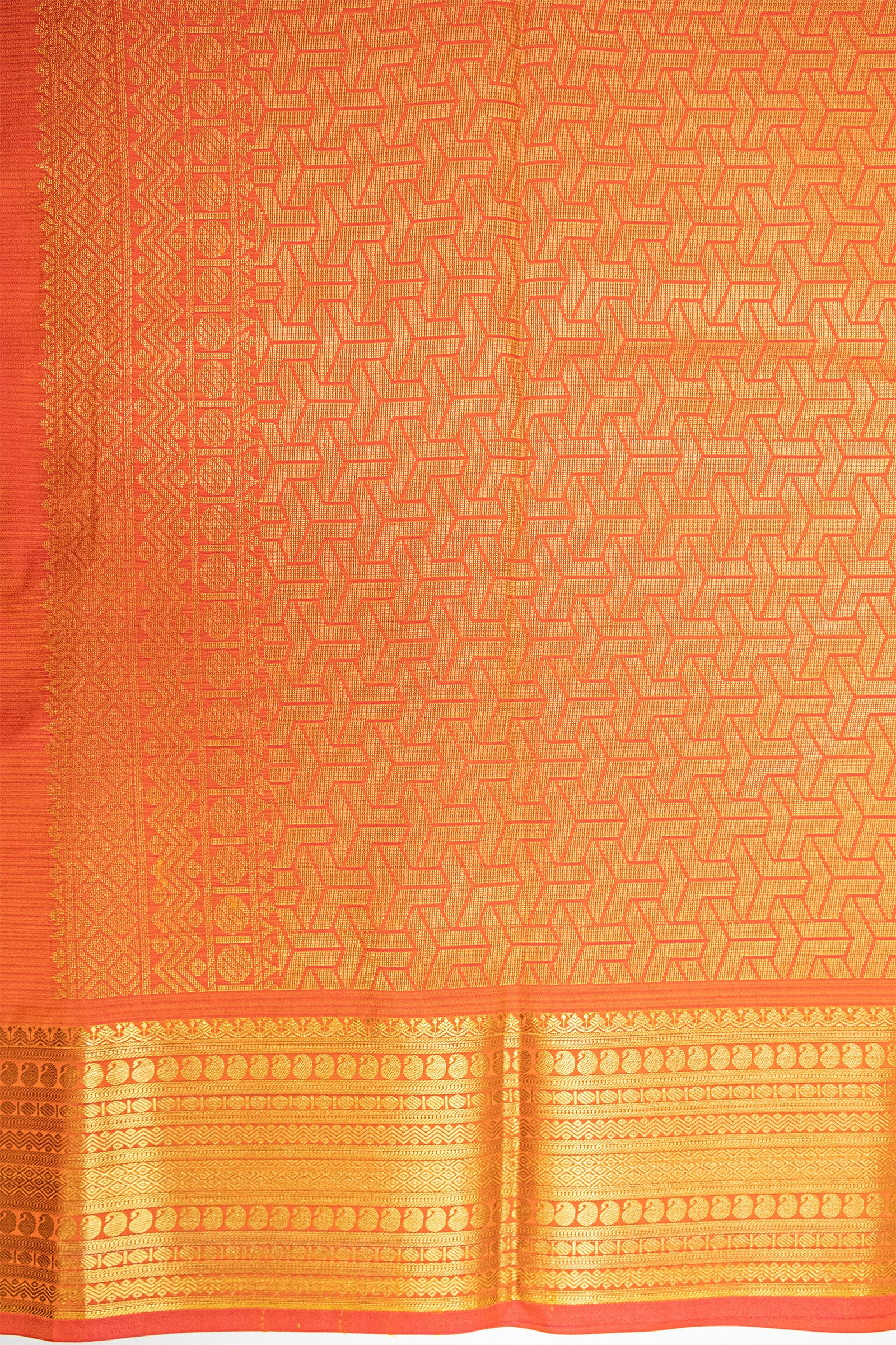 CARROT ORANGE & GOLD - KANCHIPURAM SOFT SILK SAREE