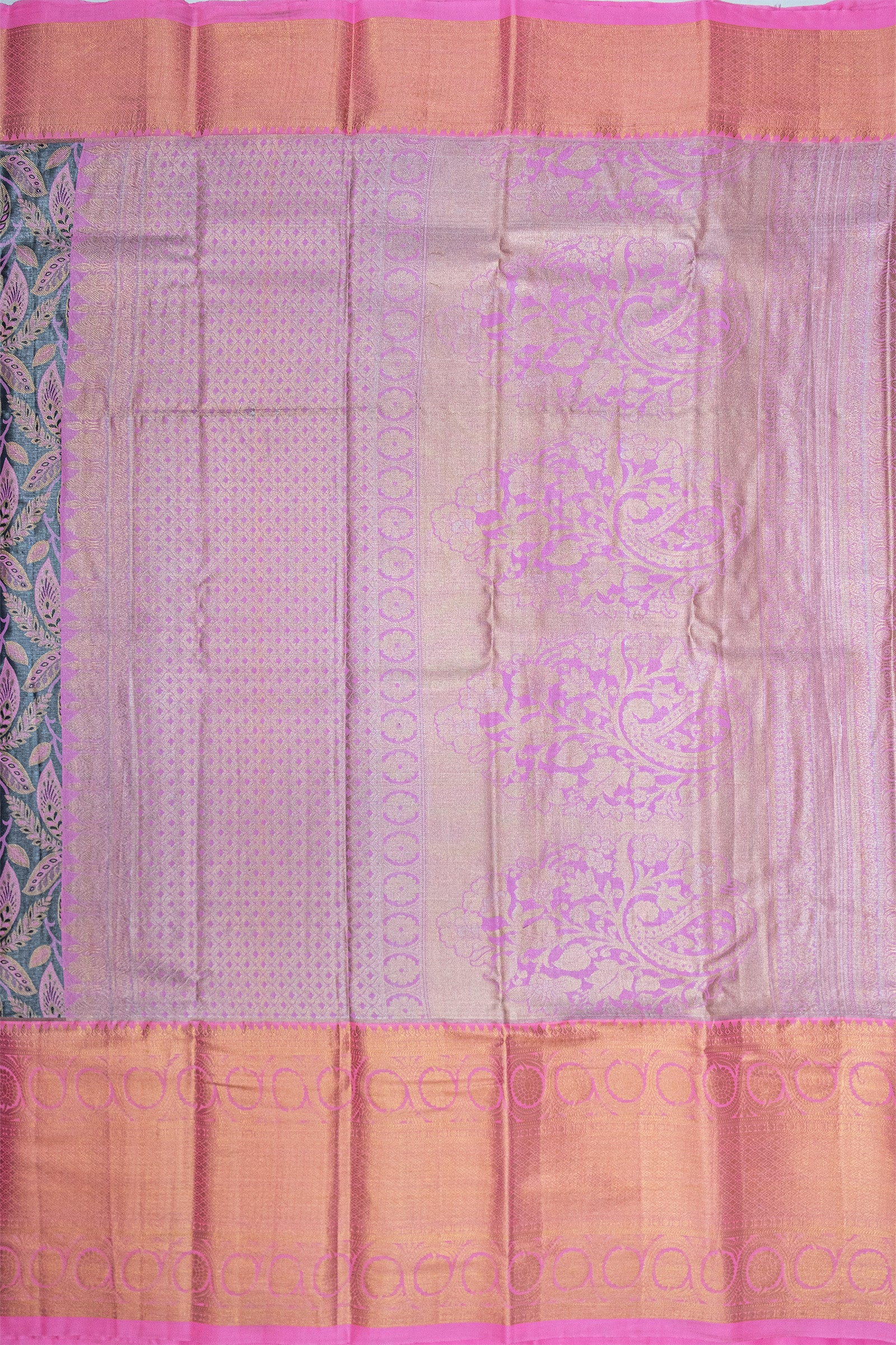 GREY & PINK - DHARMAVARAM BROCADE SILVER TISSUE SILK SAREE