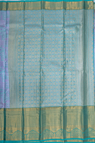 TEAL BLUE & PURPLE - DHARMAVARAM BROCADE SILVER TISSUE SILK SAREE