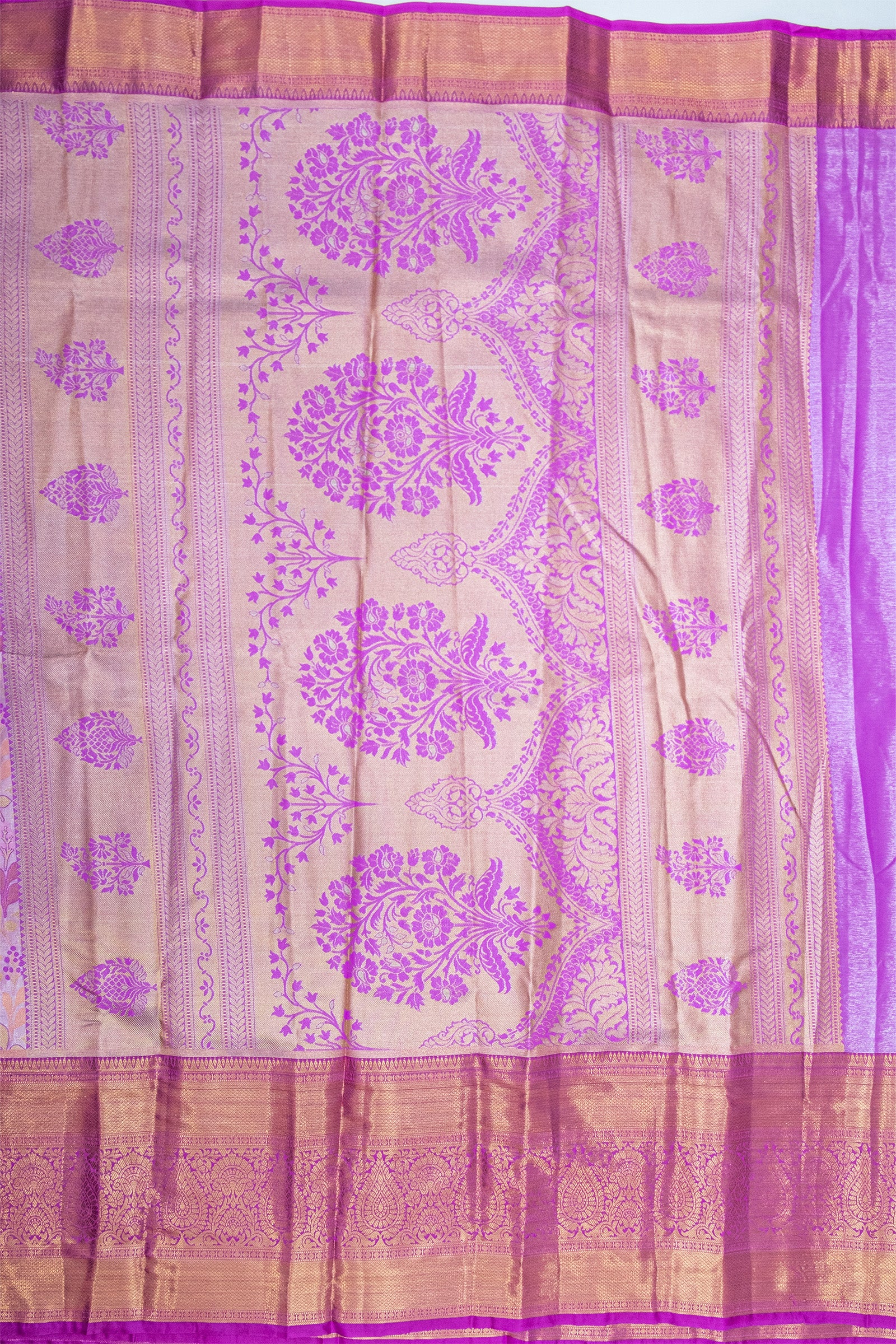 PURPLE & CREAM - DHARMAVARAM BROCADE SILVER TISSUE SILK SAREE