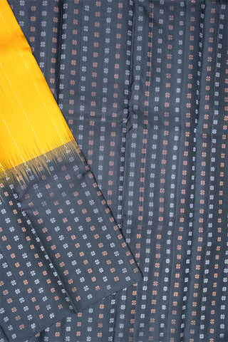 YELLOW & GREY - HARVEST GLOD & CHARCOAL - KANCHIPURAM HANDLOOM PURE SILK SAREE