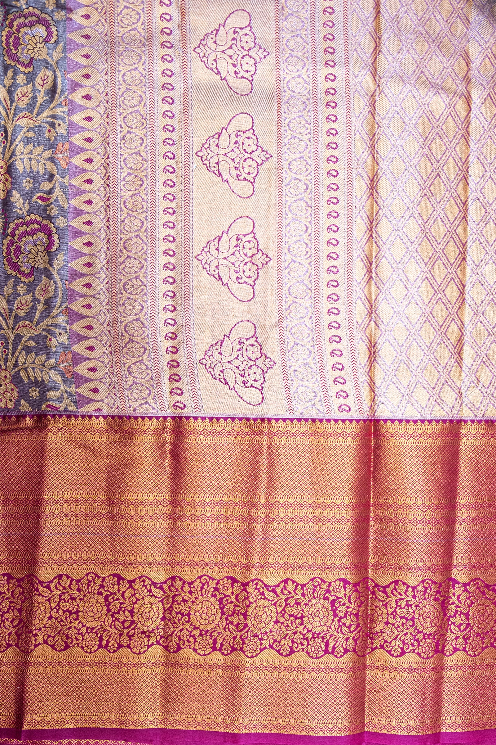 GREY & PINK - DHARMAVARAM BROCADE SILVER TISSUE SILK SAREE