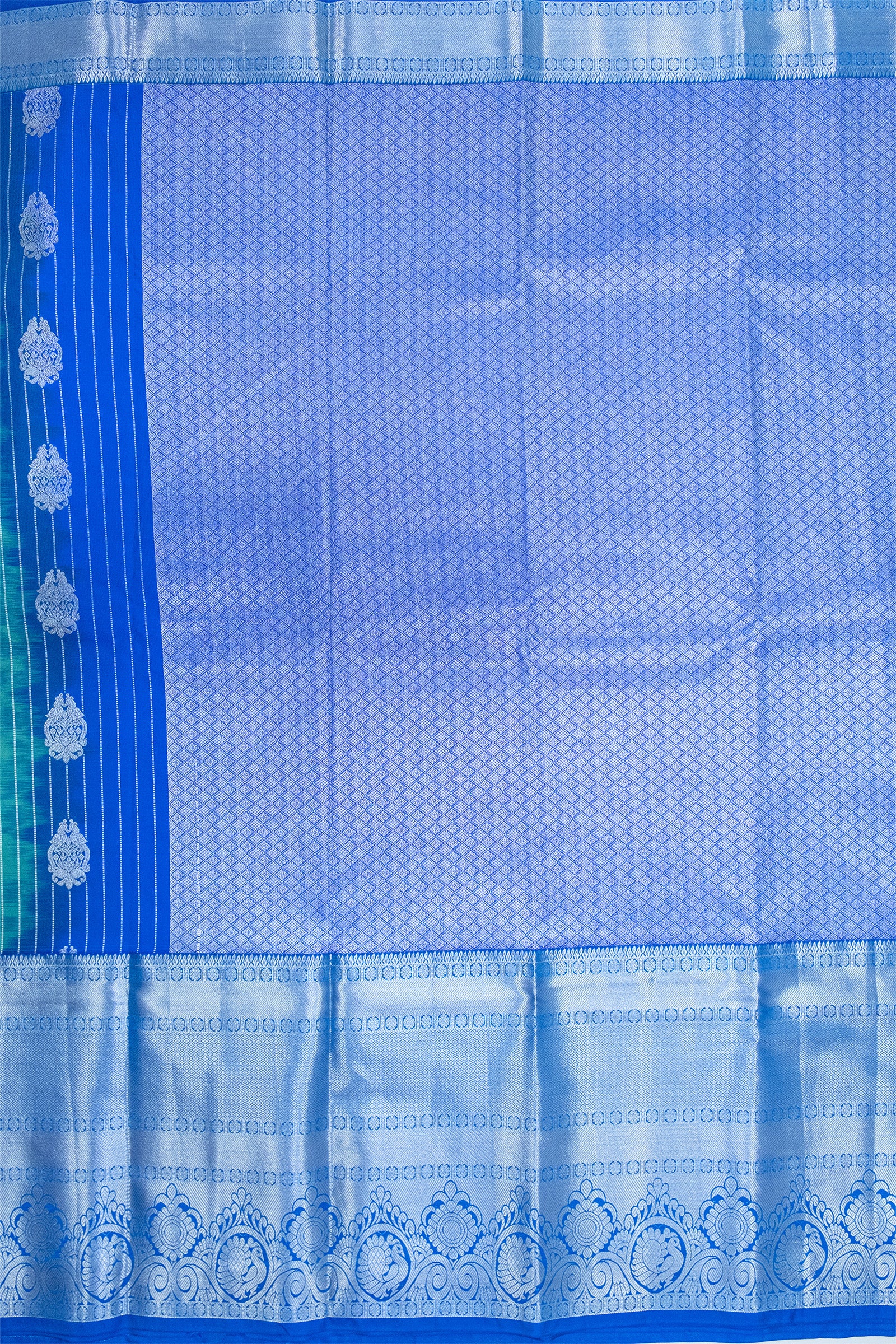 BLUE & GREEN - DHARMAVARAM SEMI SILK SAREE - BIG BORDER & MOTIFS