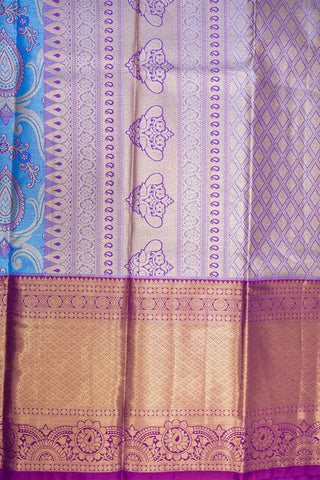 BLUE & PURPLE - DHARMAVARAM BROCADE SILVER TISSUE SILK SAREE