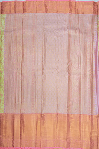 CGREEN & ORANGE - DHARMAVARAM BROCADE SILVER TISSUE SILK SAREE