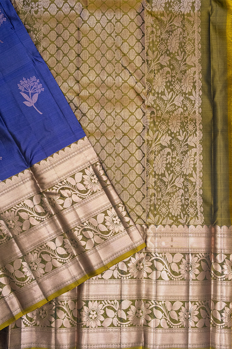 TEAL BLUE & OLIVE - DHARMAVARAM HANDLOOM PURE SILK SAREE