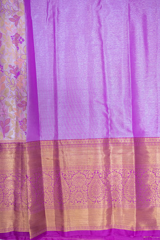 PURPLE & CREAM - DHARMAVARAM BROCADE SILVER TISSUE SILK SAREE