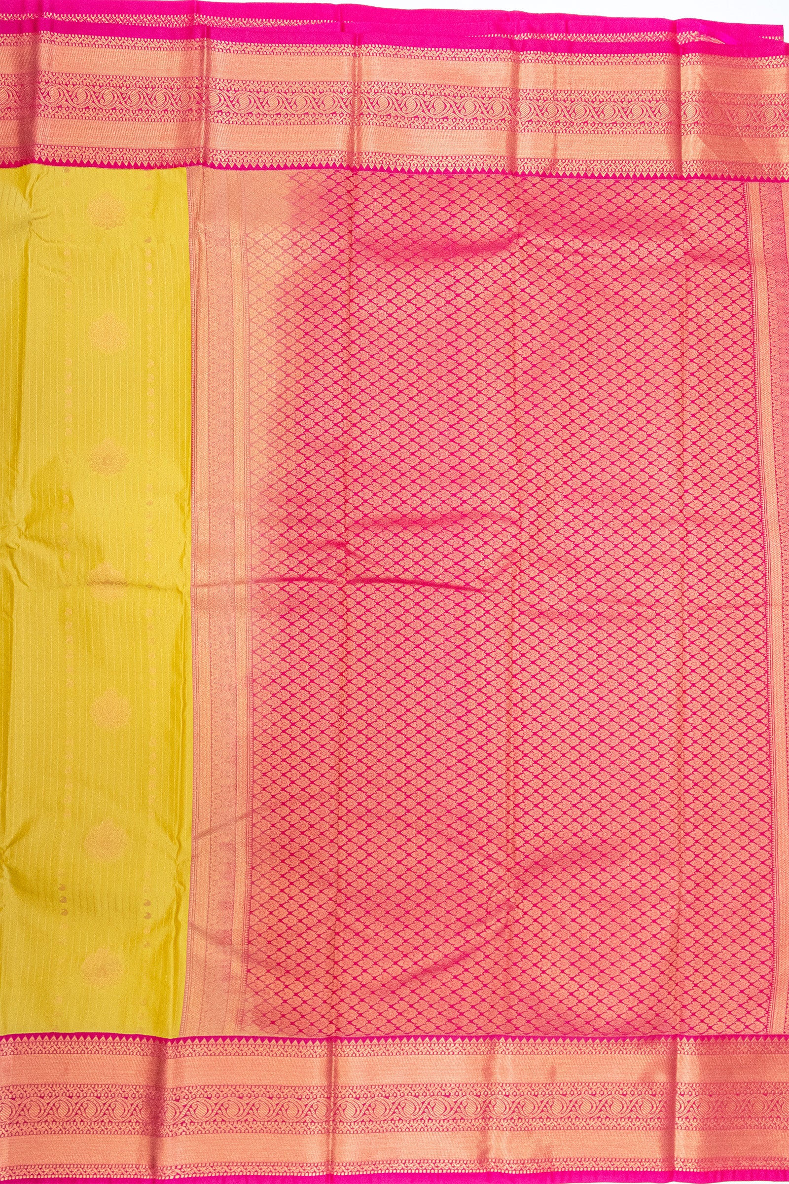 YELLOW & PINK - KANCHIPURAM KORVAI SEMI SILK SAREE