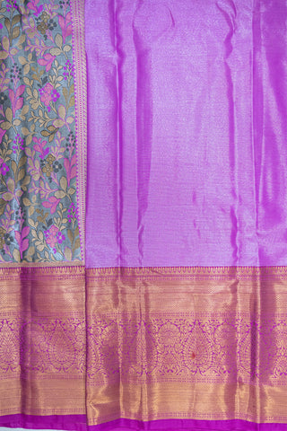 LIGHT GREY & PURPLE - DHARMAVARAM BROCADE SILVER TISSUE SILK SAREE