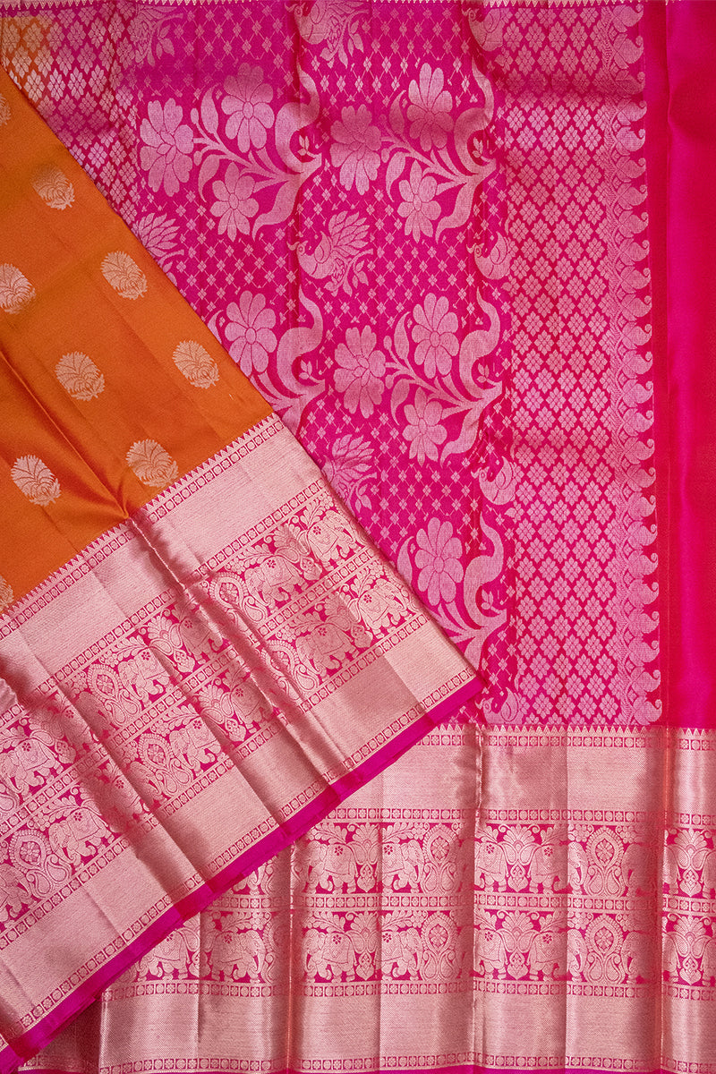 ORANGE & PINK - DHARMAVARAM HANDLOOM HALF PURE SILK SAREE