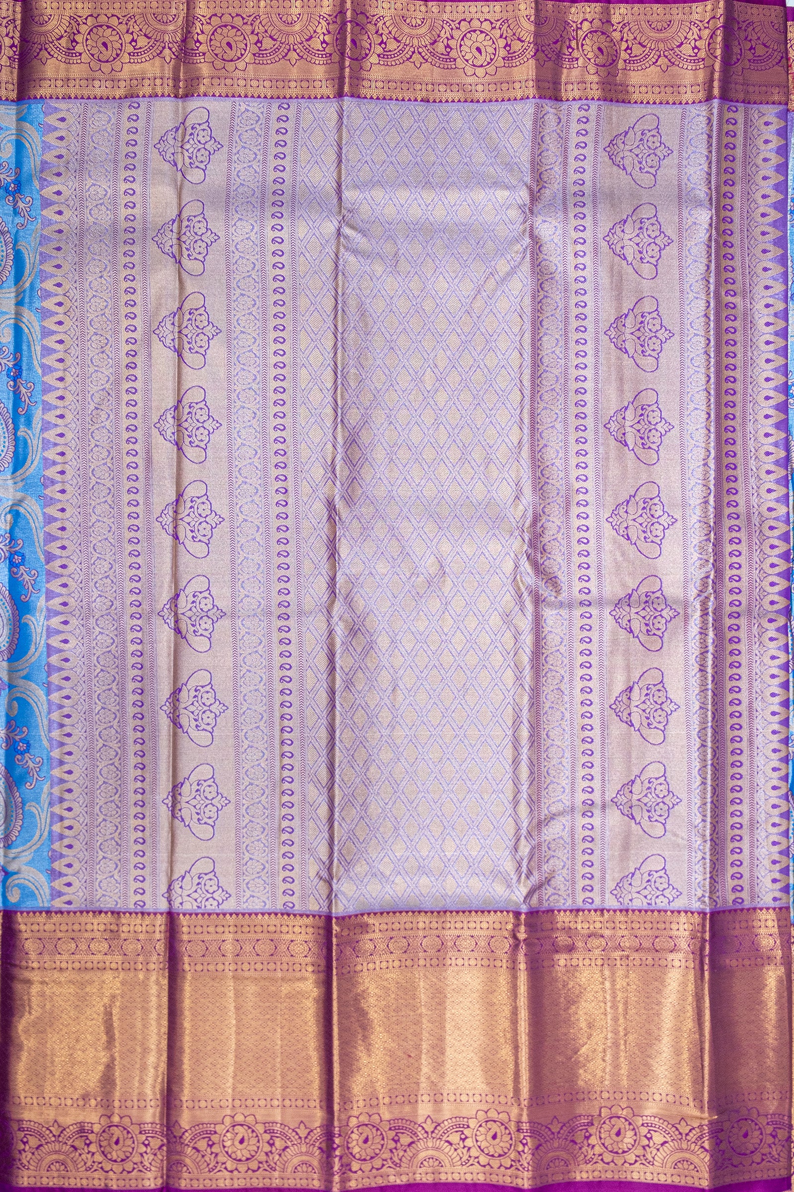 BLUE & PURPLE - DHARMAVARAM BROCADE SILVER TISSUE SILK SAREE