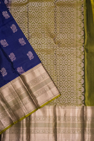 DARK SLATE BLUE & ARMY GREEN - DHARMAVARAM HANDLOOM PURE SILK SAREE