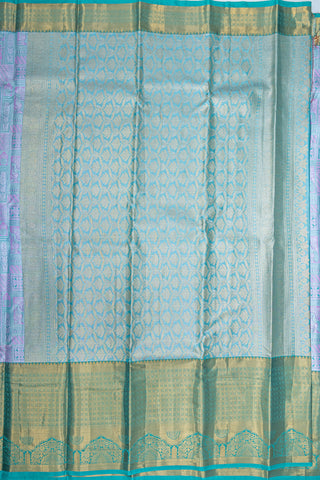 TEAL BLUE & PURPLE - DHARMAVARAM BROCADE SILVER TISSUE SILK SAREE