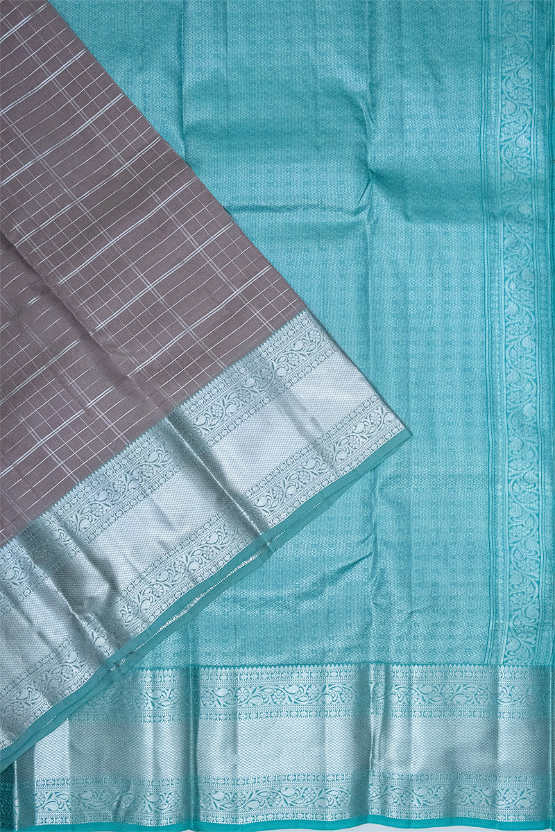 GREY & SKY BLUE -  DHARMAVARAM HANDLOOM PURE SILK SAREE