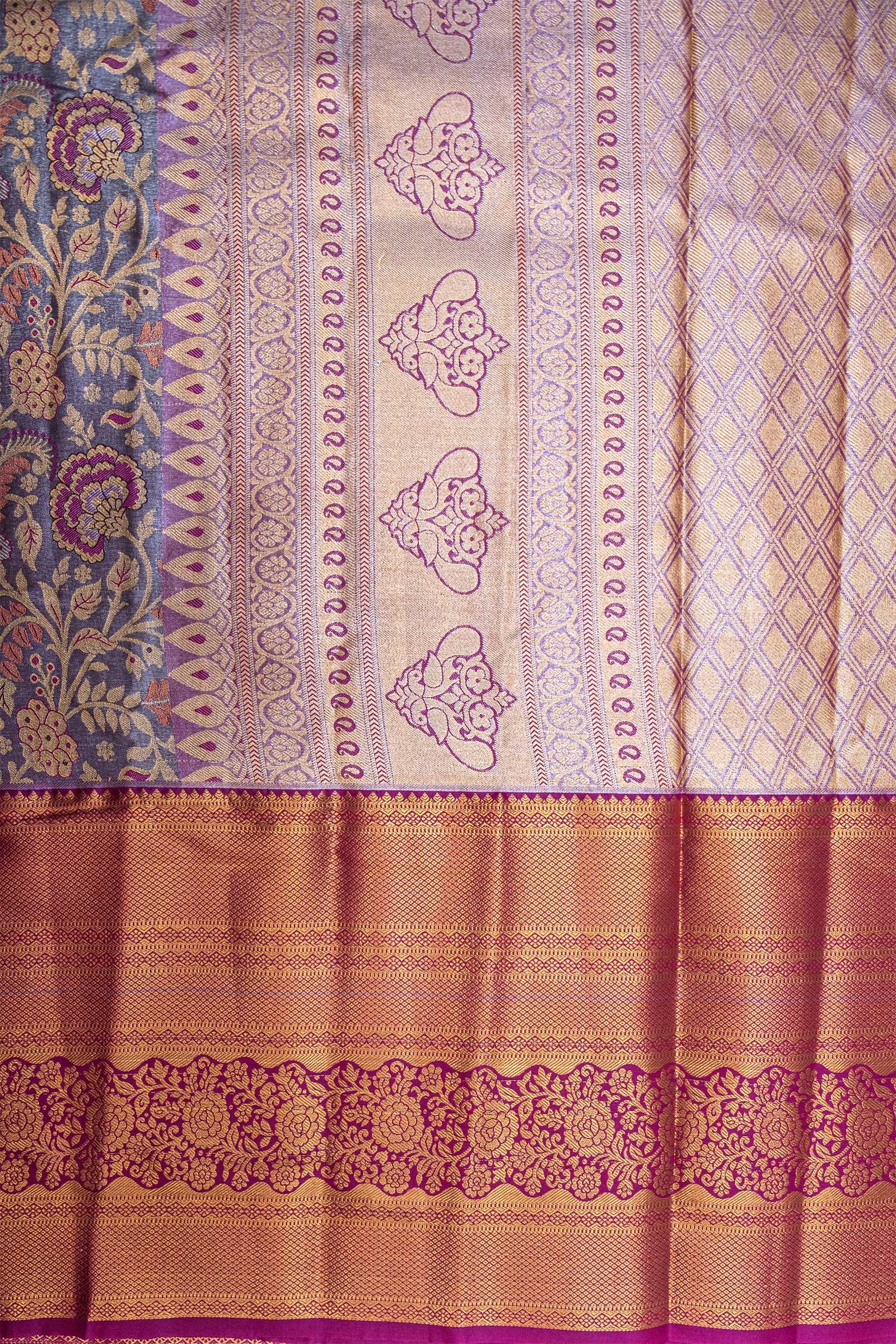 GREY & PINK - DHARMAVARAM BROCADE SILVER TISSUE SILK SAREE