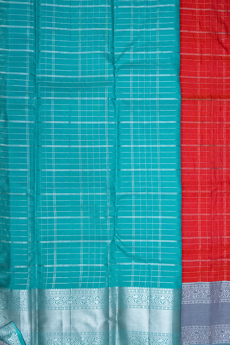 RED & SKY BLUE - DHARMAVARAM HANDLOOM PURE SILK SAREE