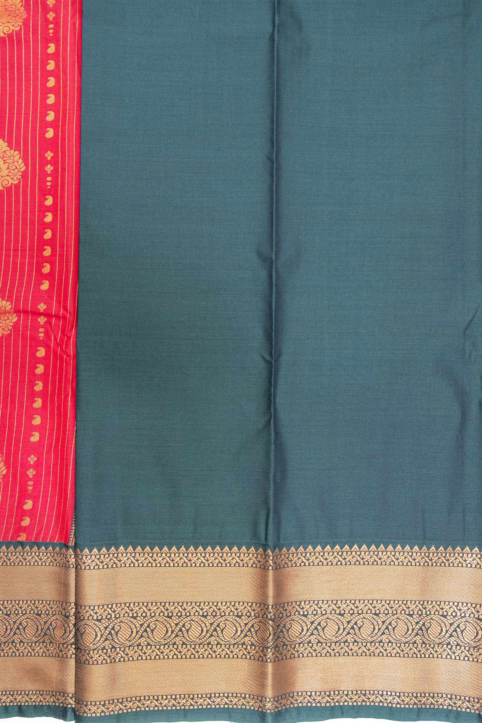 RED & GREEN - KANCHIPURAM KORVAI SEMI SILK SAREE