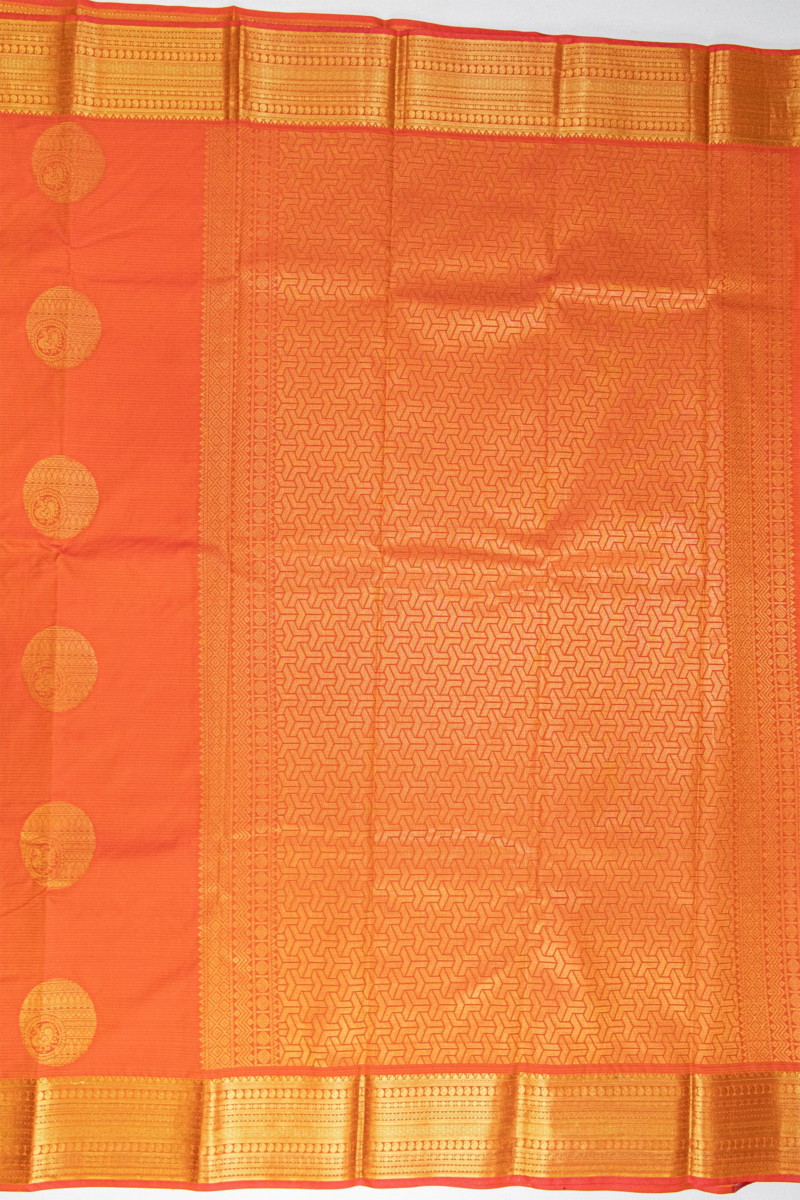 CARROT ORANGE & GOLD - KANCHIPURAM SOFT SILK SAREE