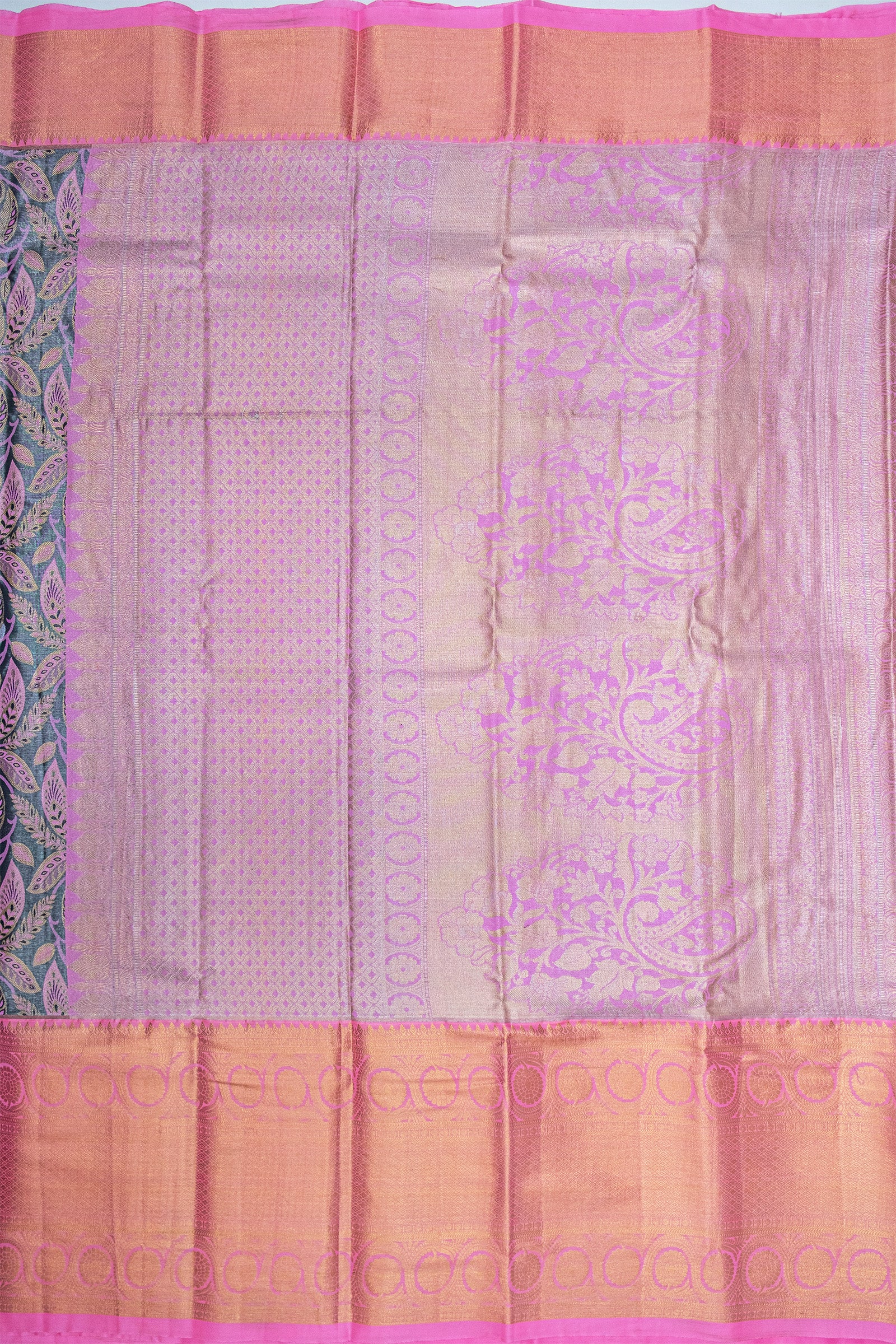 GREY & PINK - DHARMAVARAM BROCADE SILVER TISSUE SILK SAREE