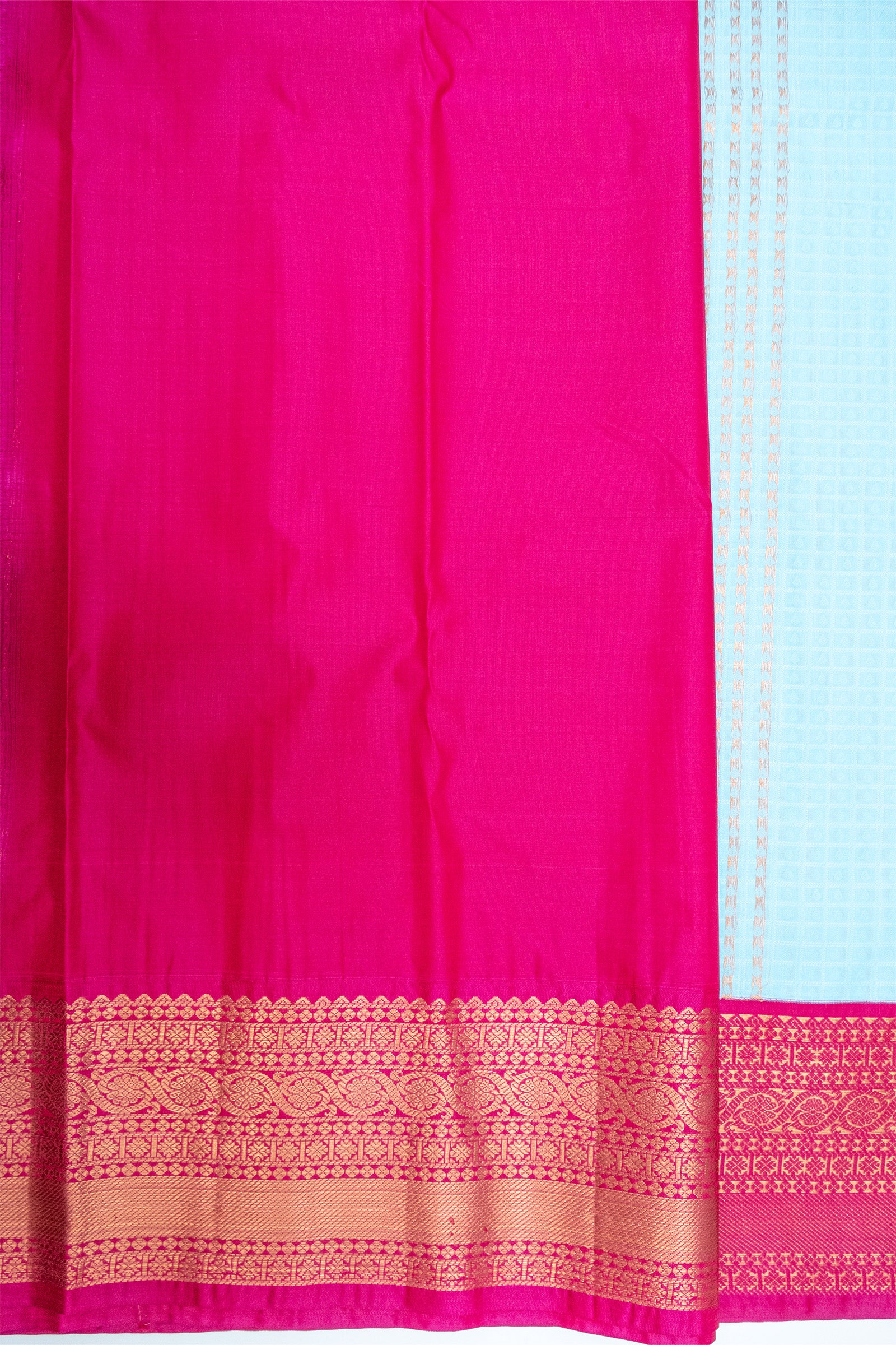 PINK & SKY BLUE - KANCHIPURAM KORVAI SEMI SILK SAREE