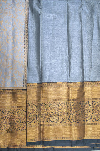 LAVENDER GREY & GOLD - DHARMAVARAM BROCADE SILVER TISSUE SILK SAREE