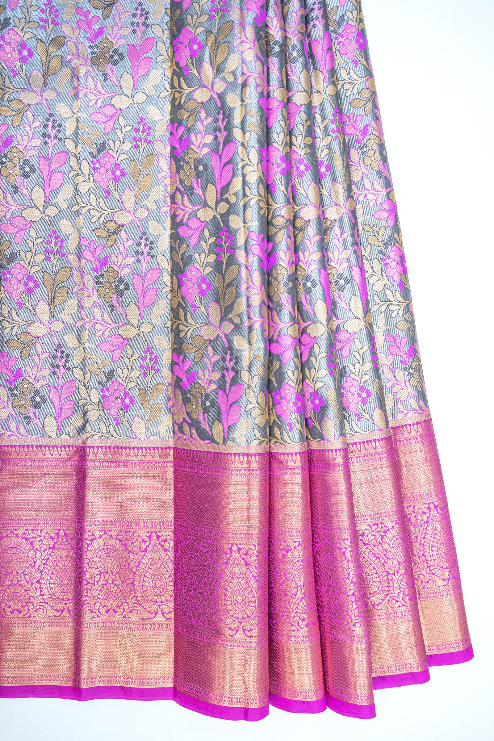 LIGHT GREY & PURPLE - DHARMAVARAM BROCADE SILVER TISSUE SILK SAREE