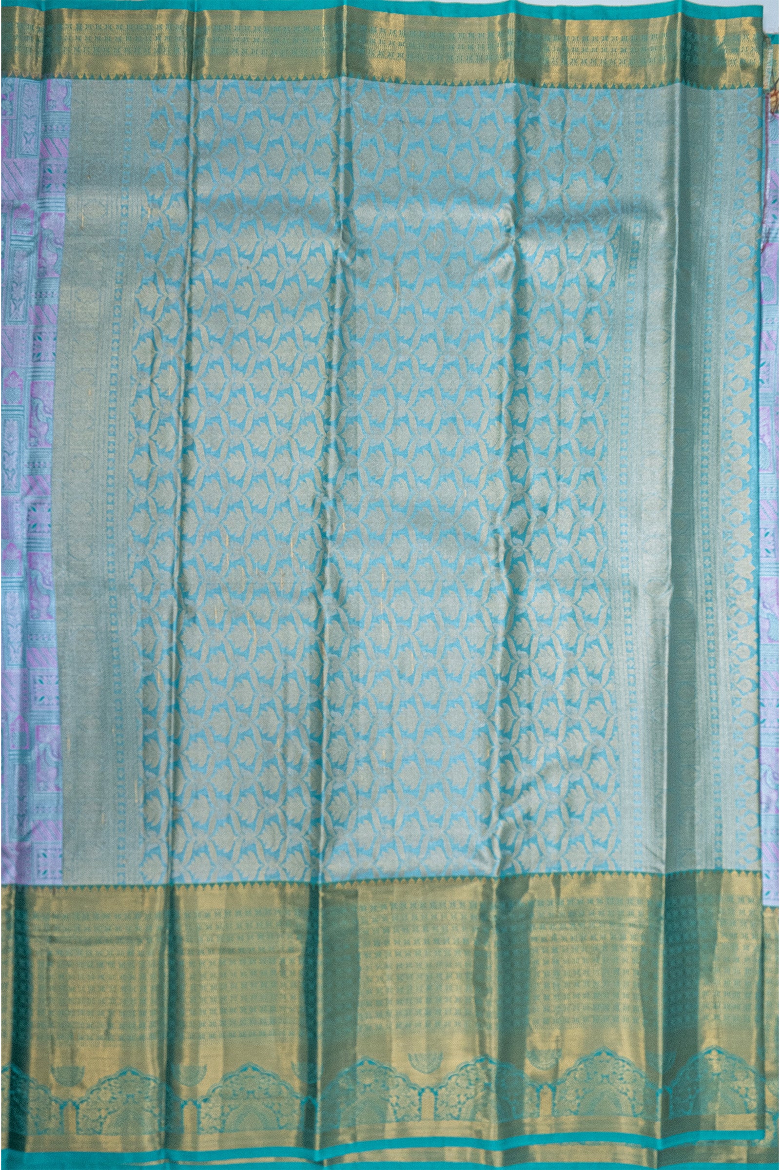 TEAL BLUE & PURPLE - DHARMAVARAM BROCADE SILVER TISSUE SILK SAREE