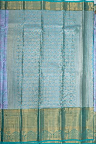 TEAL BLUE & PURPLE - DHARMAVARAM BROCADE SILVER TISSUE SILK SAREE