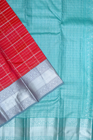 RED & SKY BLUE - DHARMAVARAM HANDLOOM PURE SILK SAREE