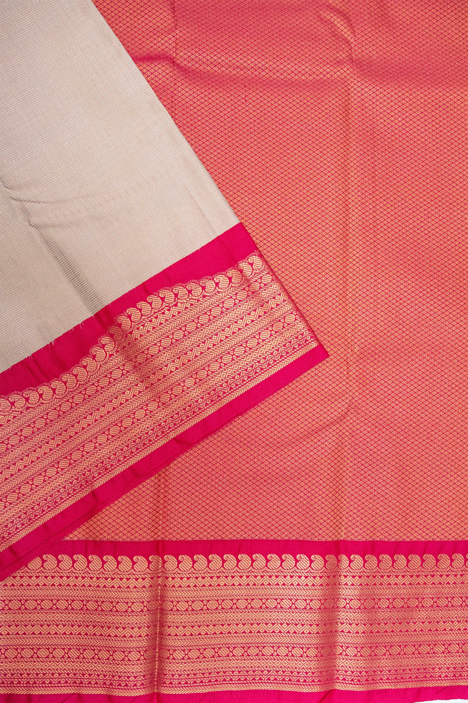 CREAM & PINK - KANCHIPURAM KORVAI SEMI SILK SAREE