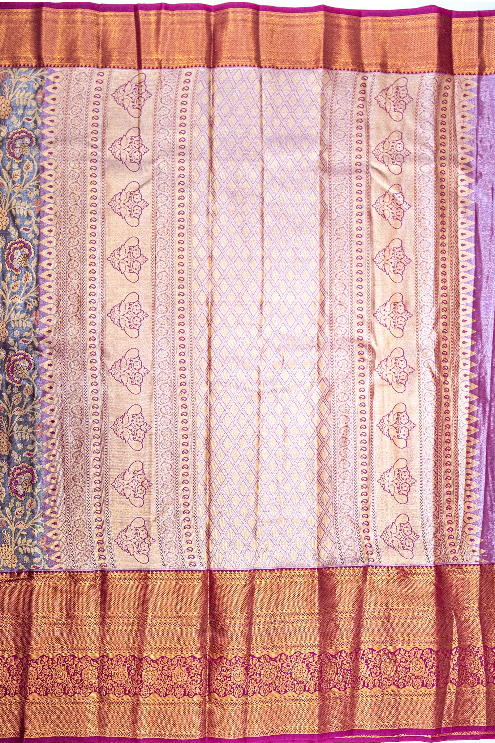 GREY & PINK - DHARMAVARAM BROCADE SILVER TISSUE SILK SAREE