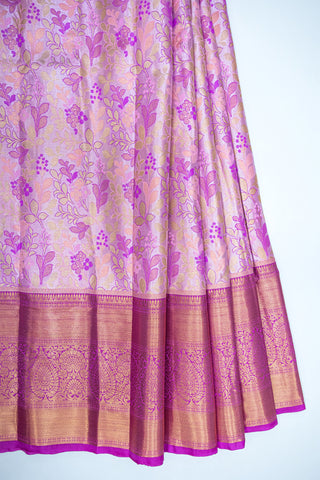 PURPLE & CREAM - DHARMAVARAM BROCADE SILVER TISSUE SILK SAREE