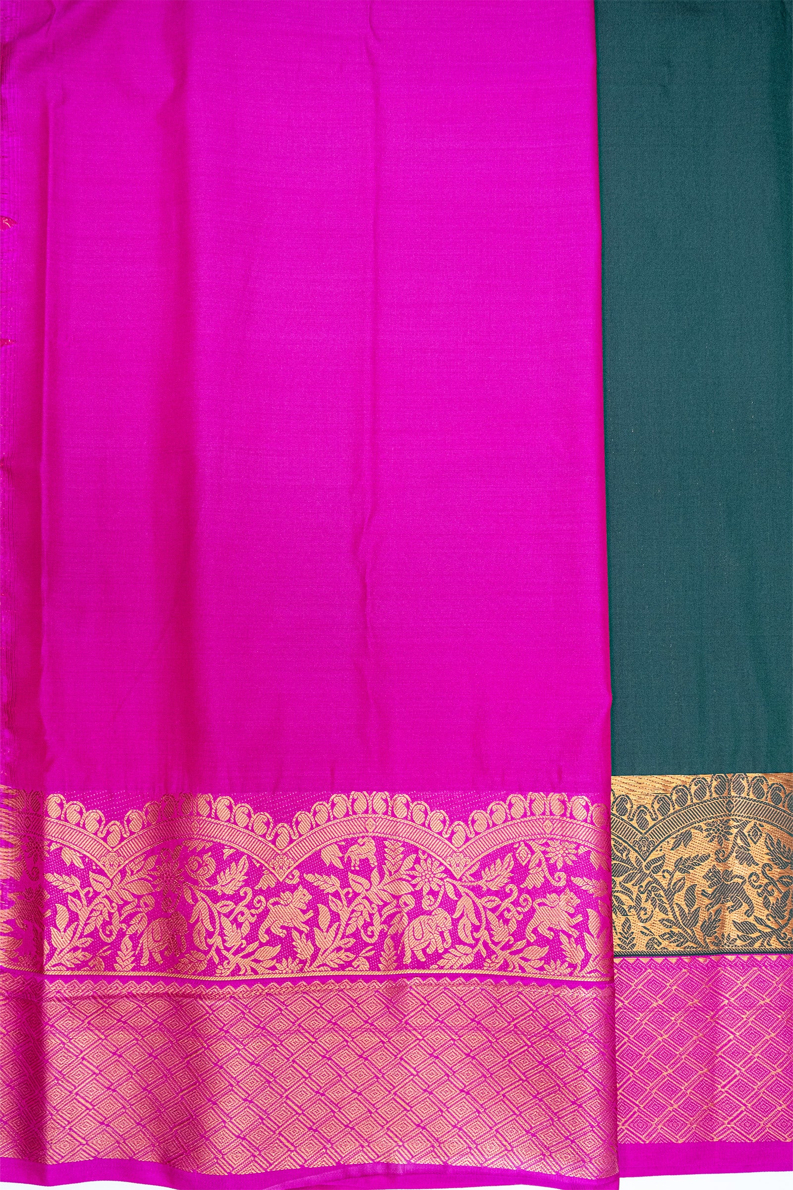 DARK SLATE GREY & PINK - SEMI KANCHIPURAM SILK SAREE