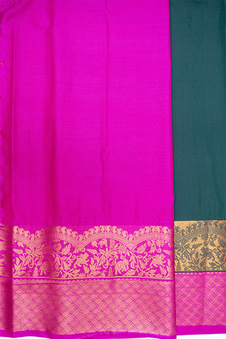 DARK SLATE GREY & PINK - SEMI KANCHIPURAM SILK SAREE