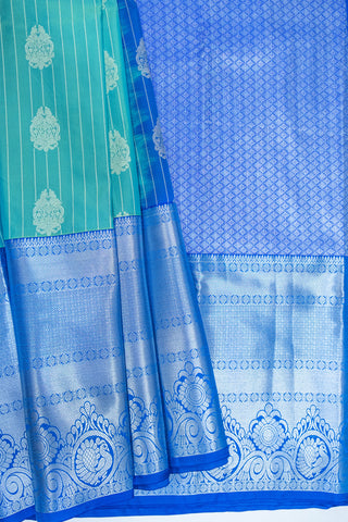 BLUE & GREEN - DHARMAVARAM SEMI SILK SAREE - BIG BORDER & MOTIFS