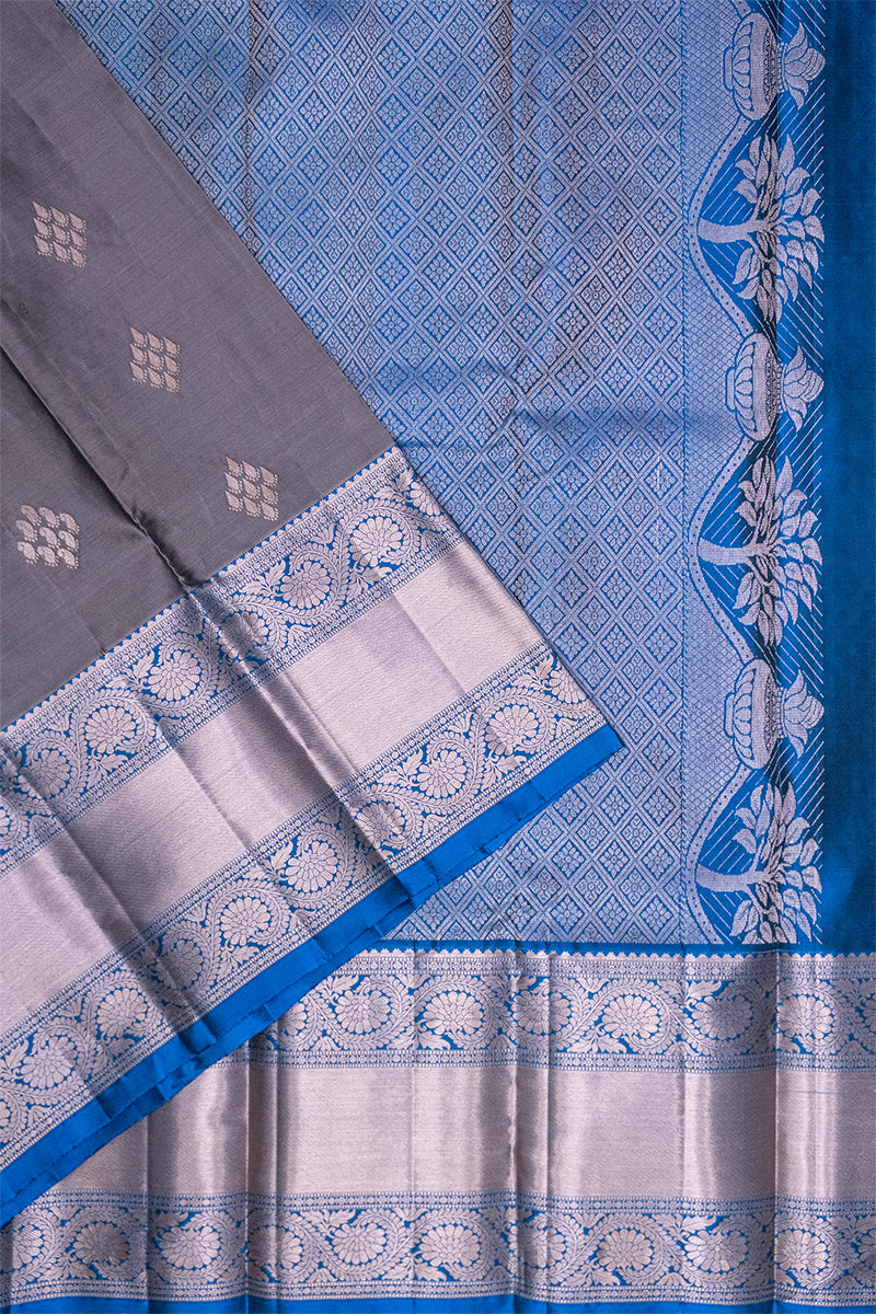 MID NIGHT BLUEE & GREY - DHARMAVARAM HANDLOOM PURE SILK SAREE