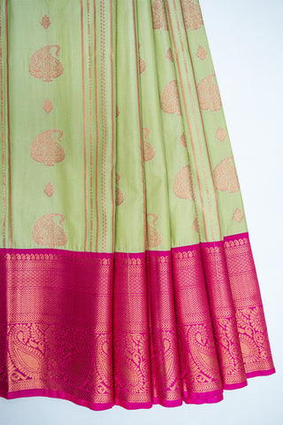 OLIVINE & RED VIOLET - SEMI KANCHIPURAM SILK SAREE