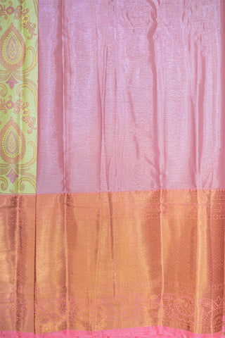 CGREEN & ORANGE - DHARMAVARAM BROCADE SILVER TISSUE SILK SAREE