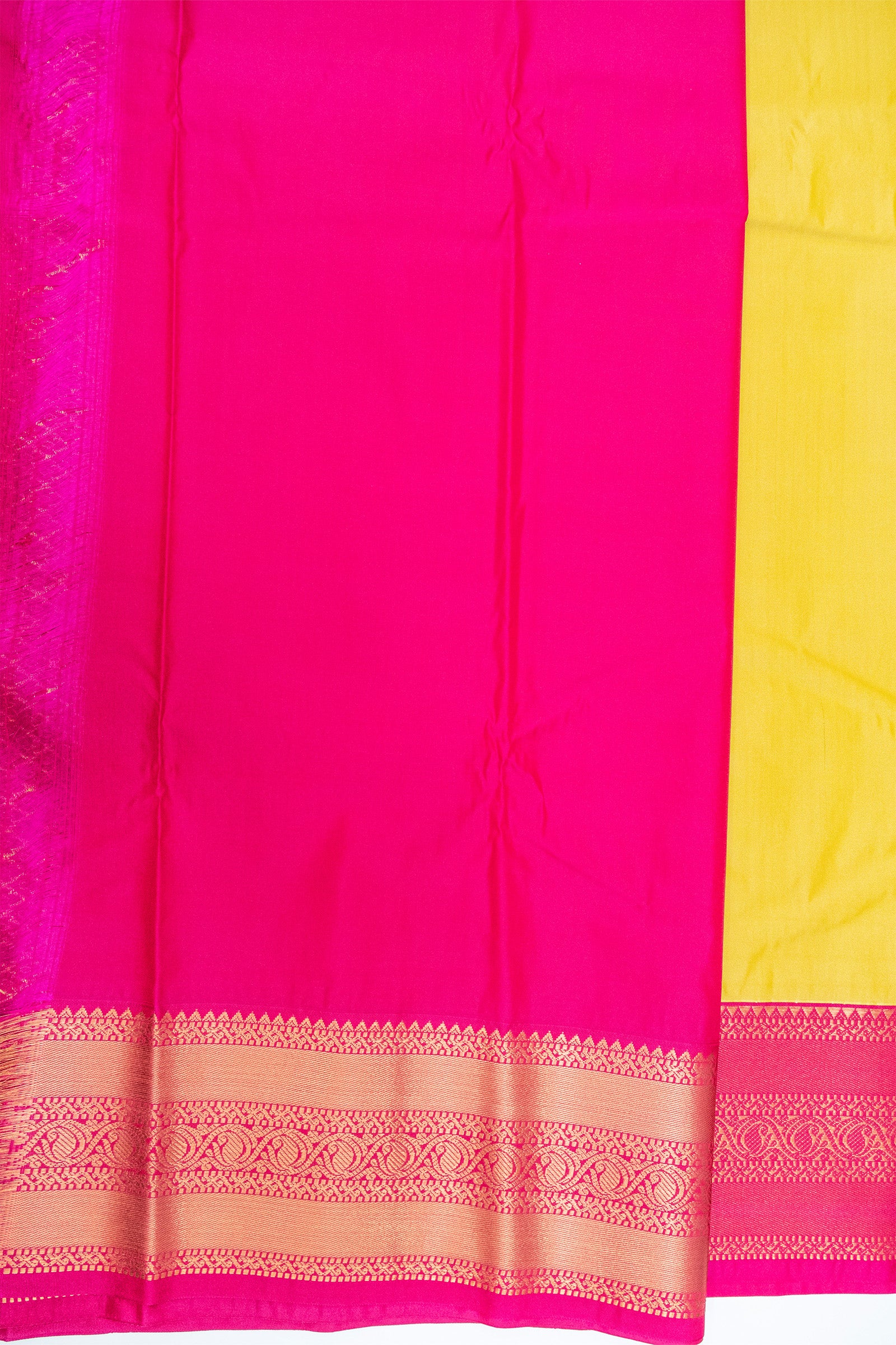 YELLOW & PINK - KANCHIPURAM KORVAI SEMI SILK SAREE