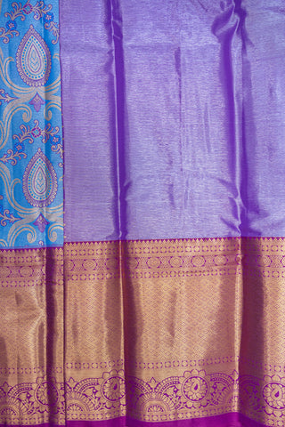 BLUE & PURPLE - DHARMAVARAM BROCADE SILVER TISSUE SILK SAREE