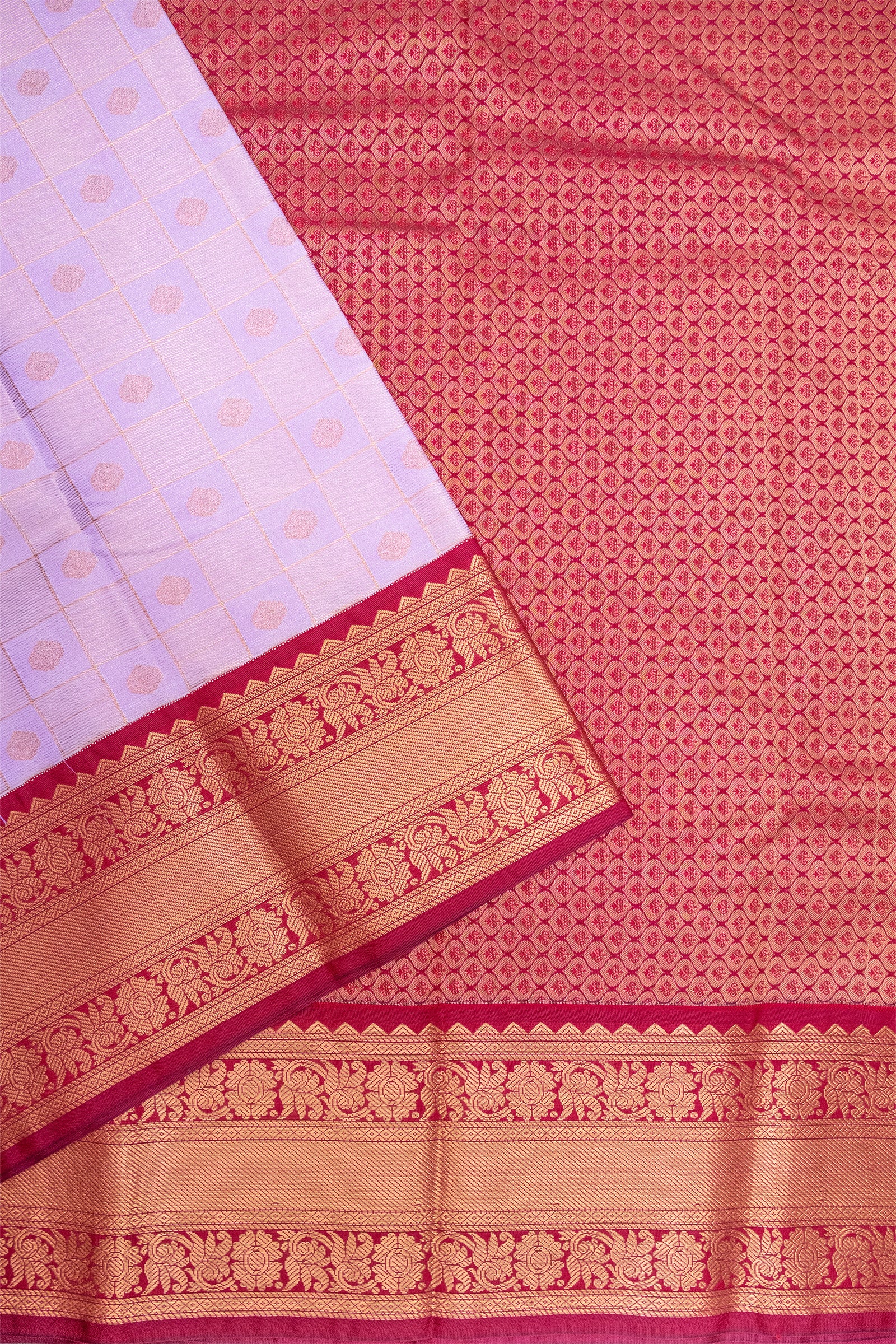 PASTEL PURPLE & MAROON - KANCHIPURAM KORVAI SEMI SILK SAREE